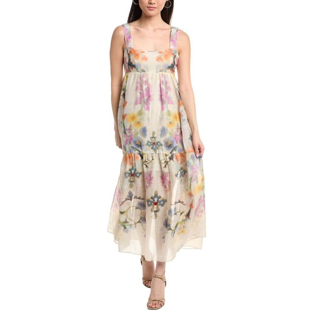Marchesa Notte Womens  Ramie Sleeveless Maxi Dress, White
